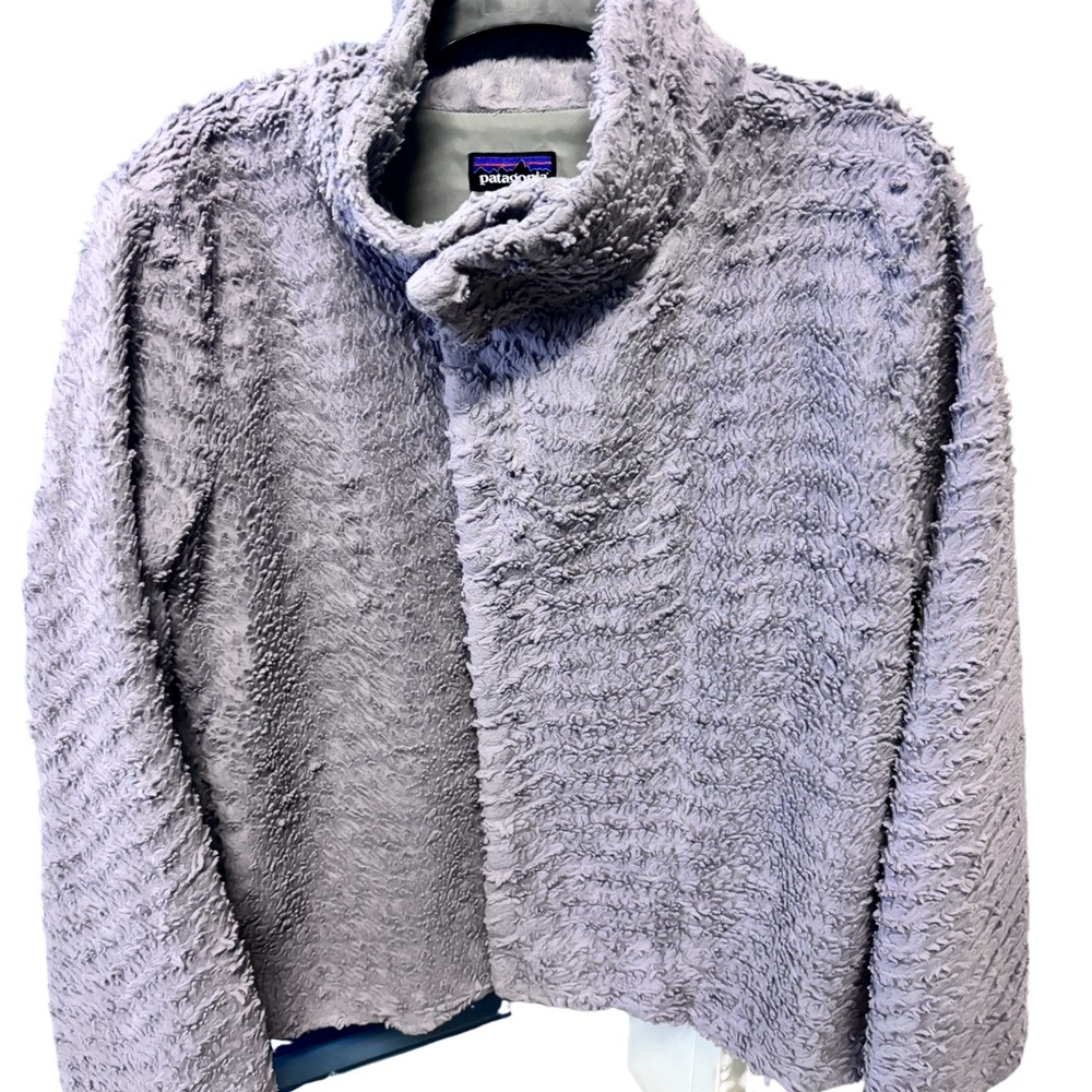 PATAGONIA Gray Pelage Faux Fur Funnel Neck Full Zip Coat Jacket Size XL